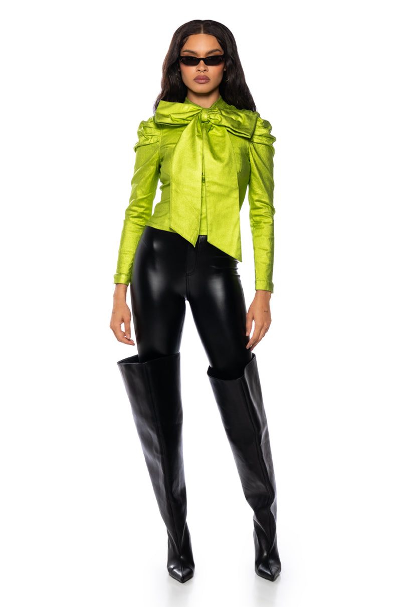 MISS INDEPENDENT SATIN LONG SLEEVE BLOUSE