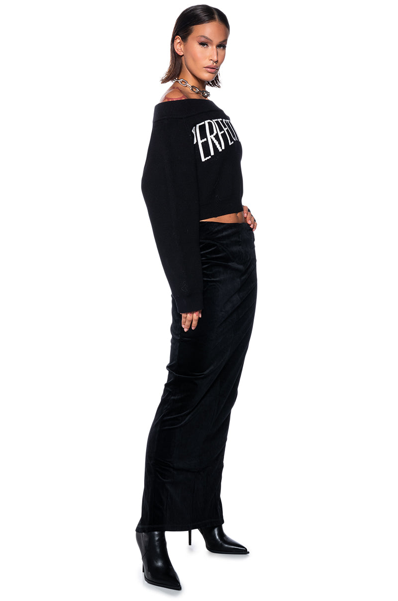 MISS PERFECTION OFF THE SHOULDER SWEATER