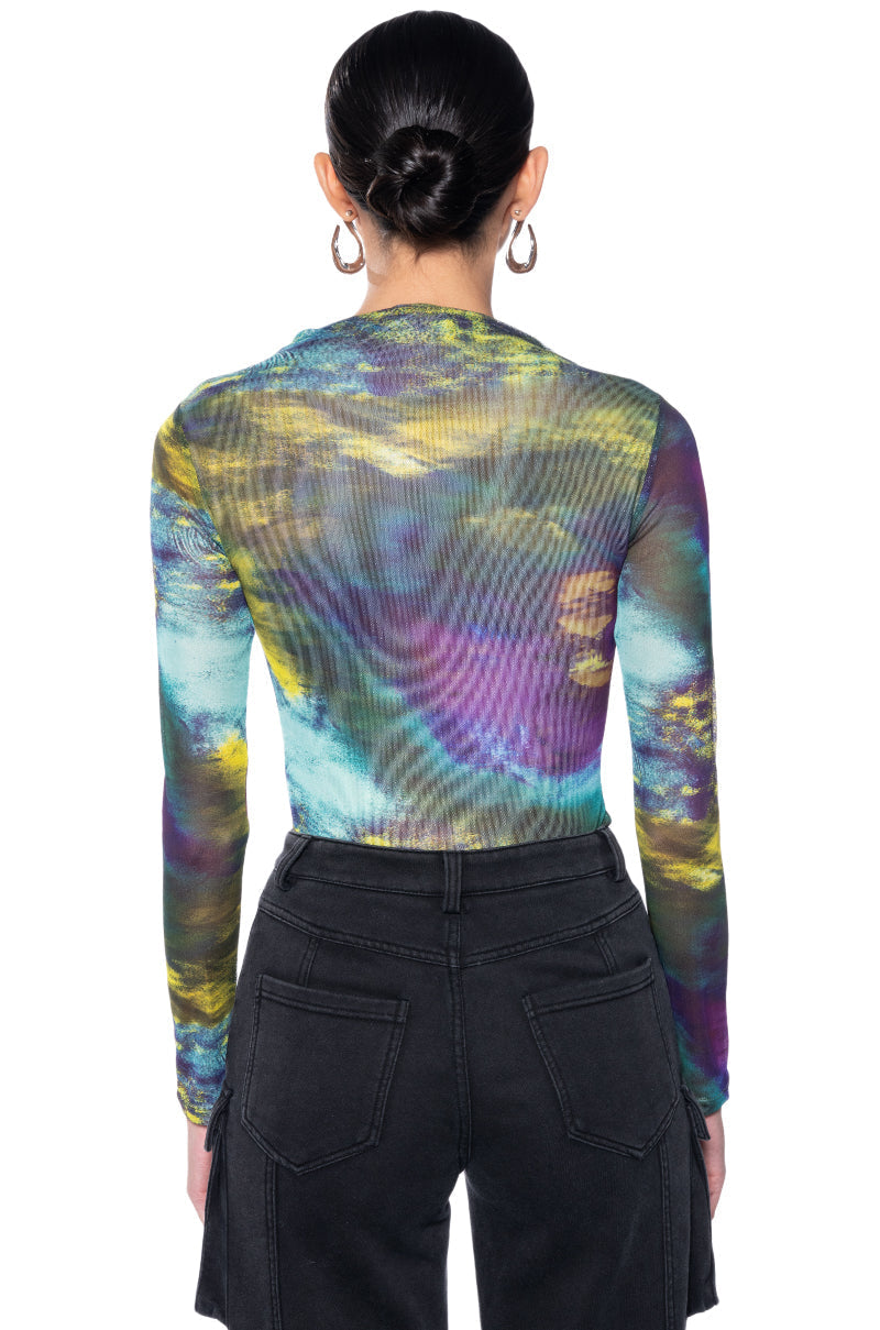 MOONLIGHT HAZE MOCK NECK LONG SLEEVE MESH BODYSUIT
