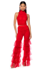 MORA MOCK NECK MESH TOP IN RED