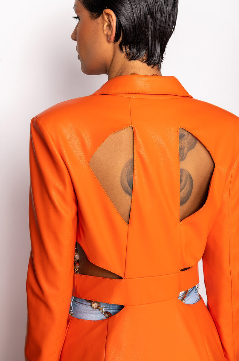 MORE LIFE ORANGE CUT OUT PLEATHER TRENCH