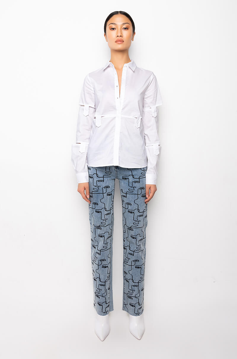 MULTIPLE FACES HIGH WAIST STRAIGHT JEANS