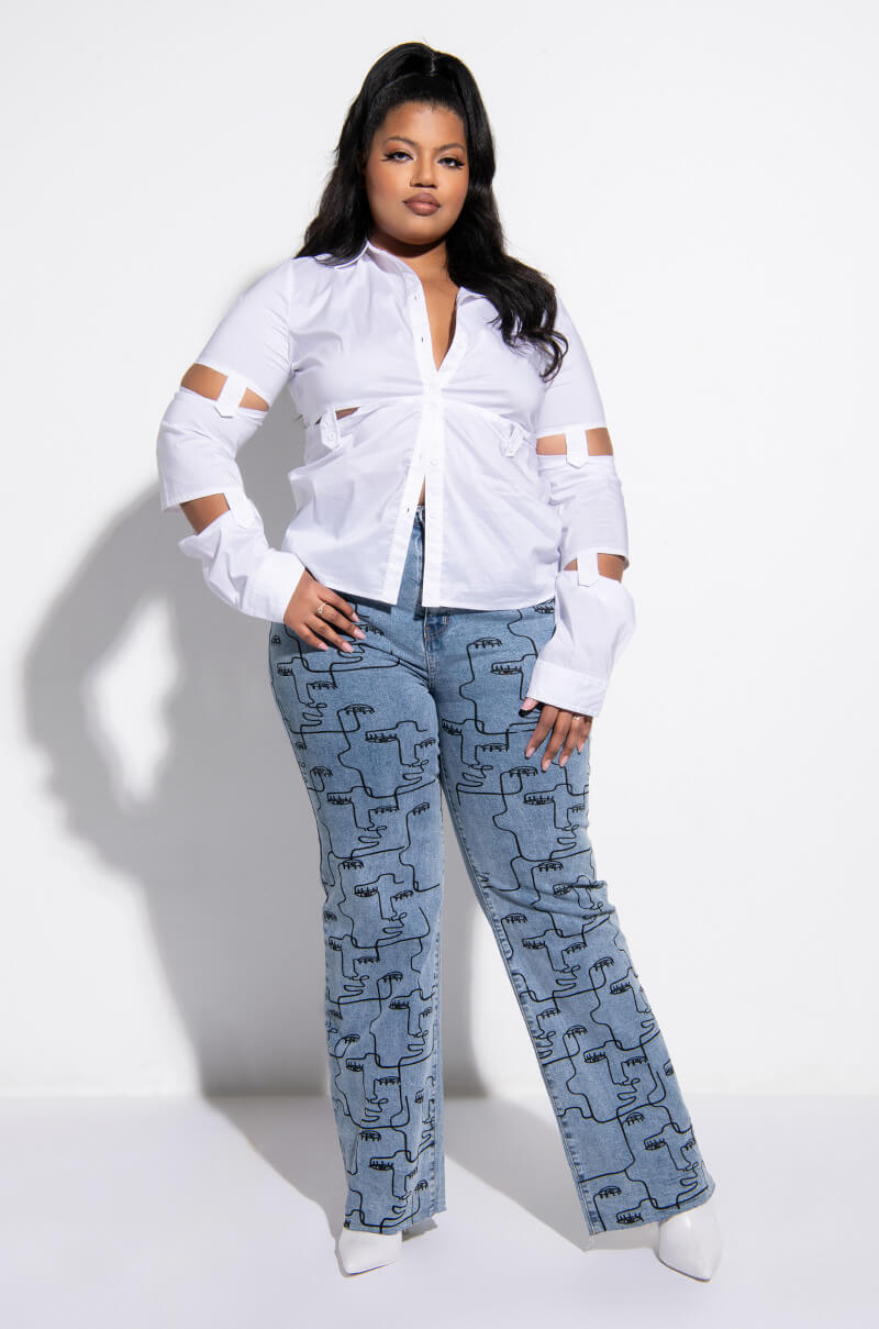 MULTIPLE FACES HIGH WAIST STRAIGHT JEANS