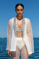 MUST BE LOVE ON RHINESTONE STUDDED LAPEL