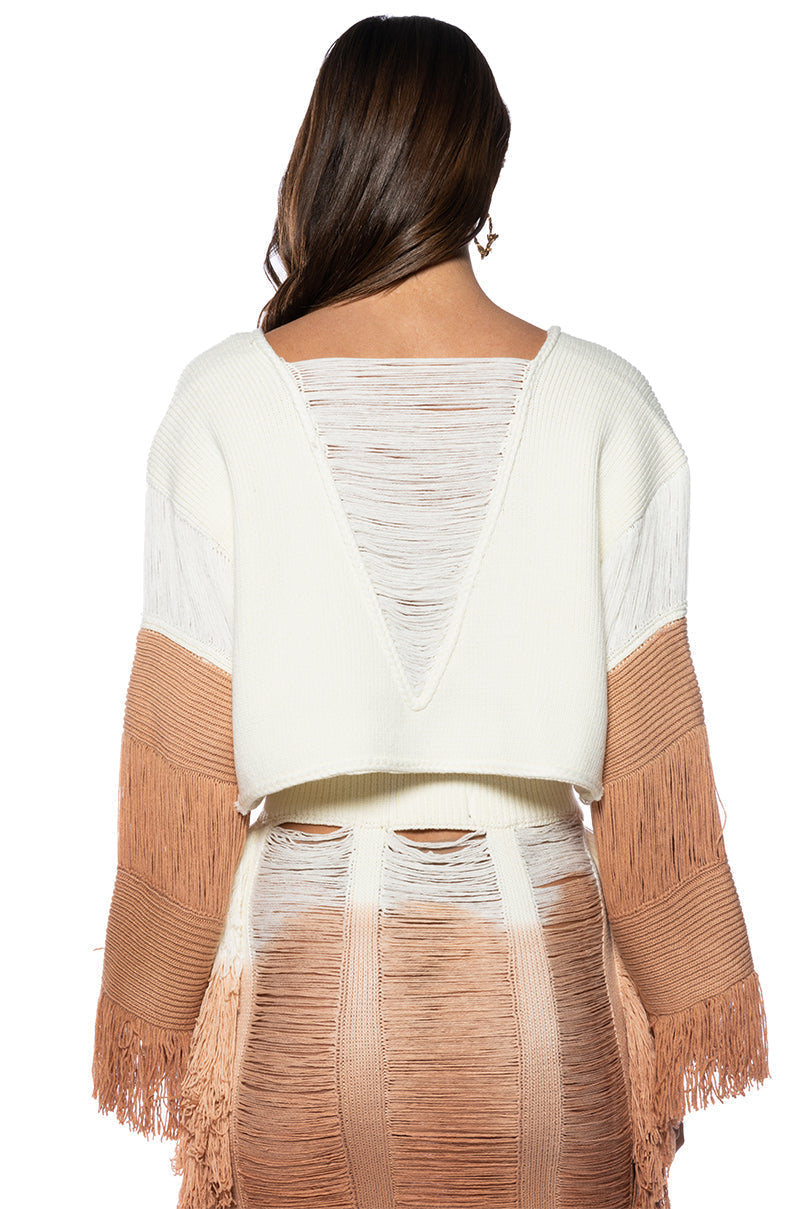 NEED A FLIGHT FRINGE CROP CARDIGAN