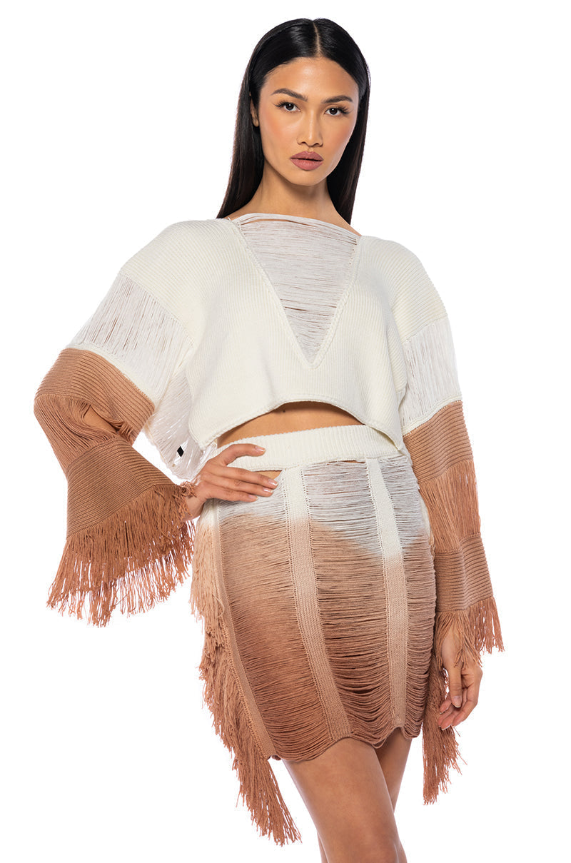 NEED A FLIGHT FRINGE CROP CARDIGAN