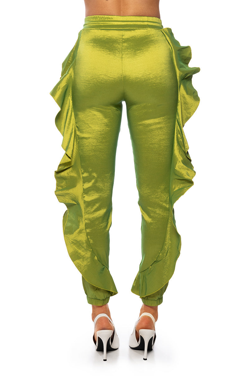 MELANIE RUFFLE DETAILED JOGGER IN LIME