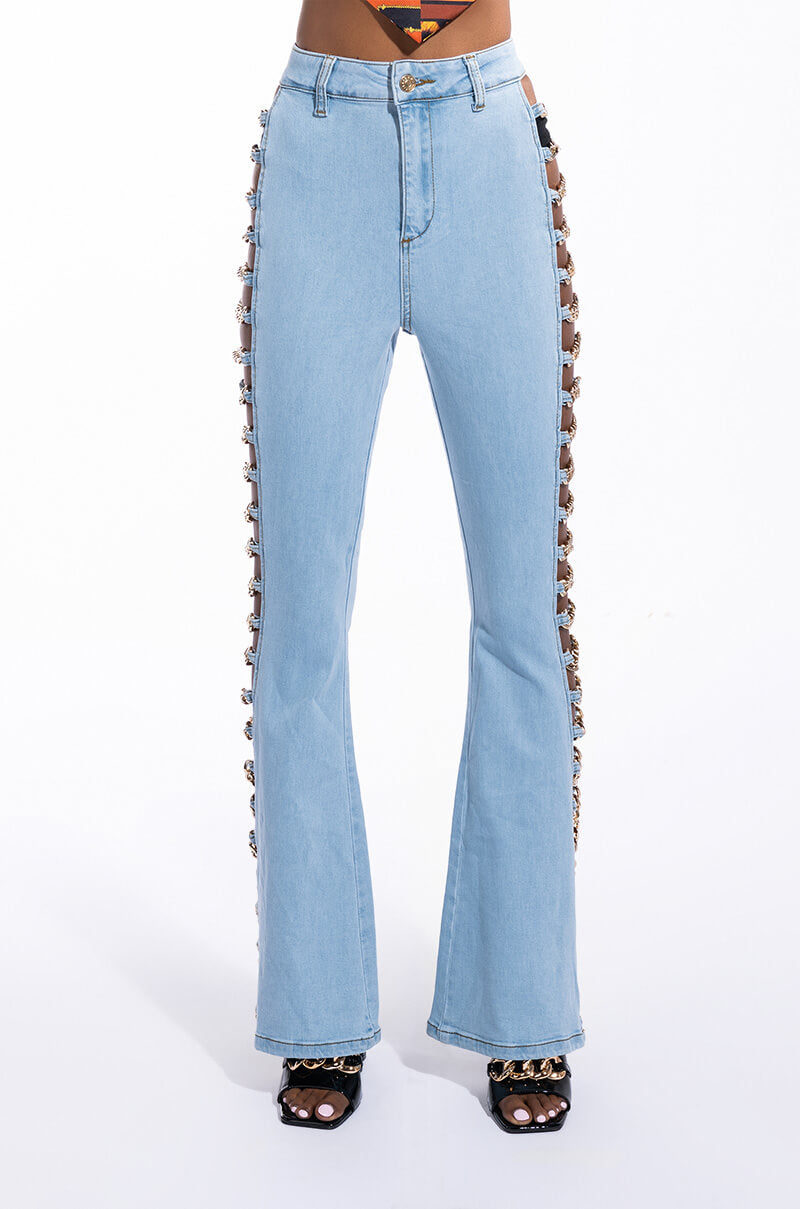 EMMA CHAIN DETAIL HIGH WAISTED FLARE JEANS