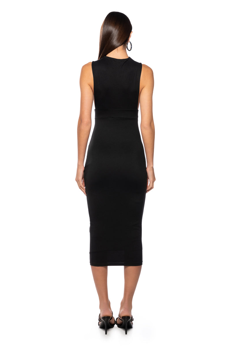 NICOLETTE SLEEVELESS MOCK NECK MIDI DRESS IN BLACK