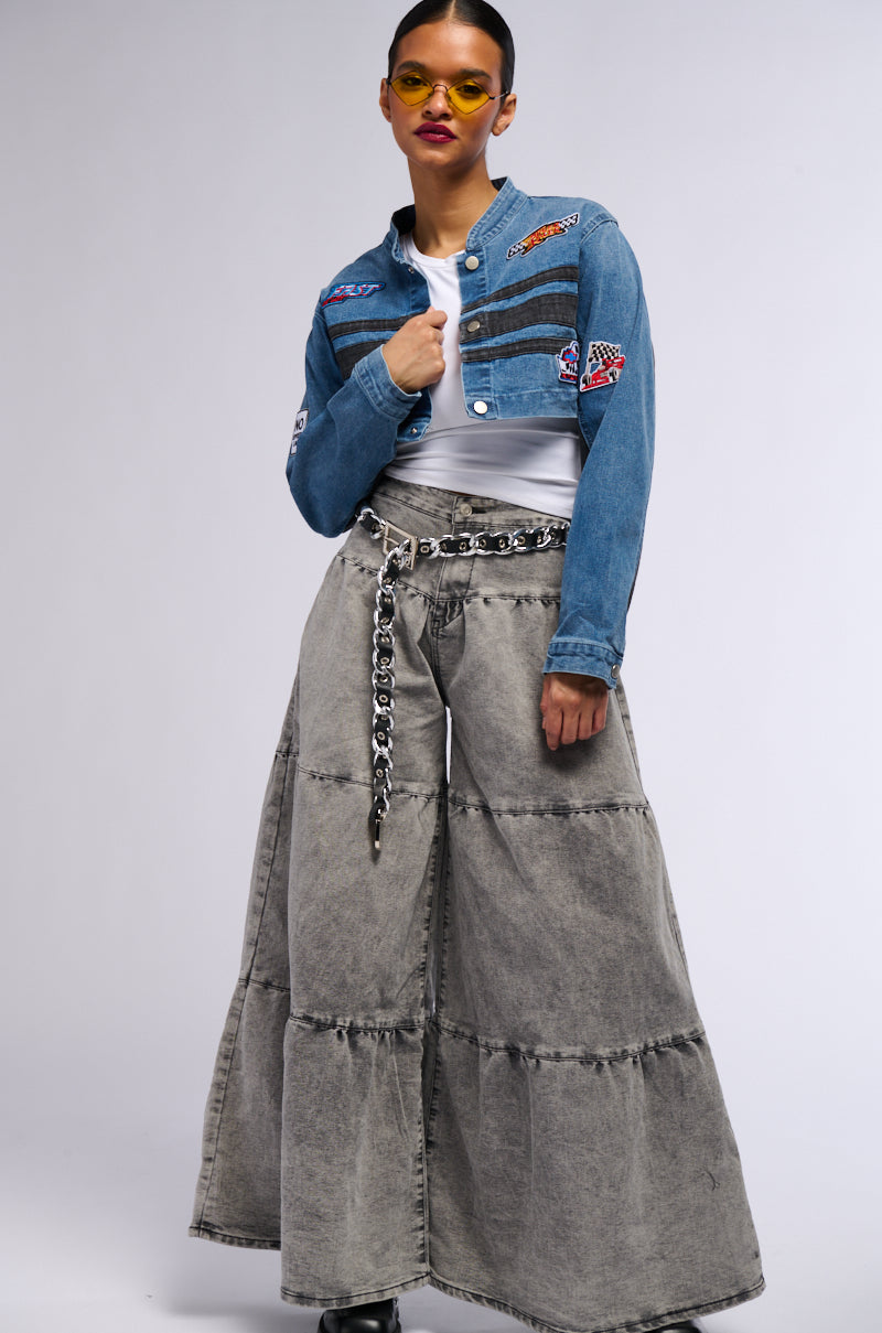 NIKIA TIERED WIDE LEG DENIM JEAN