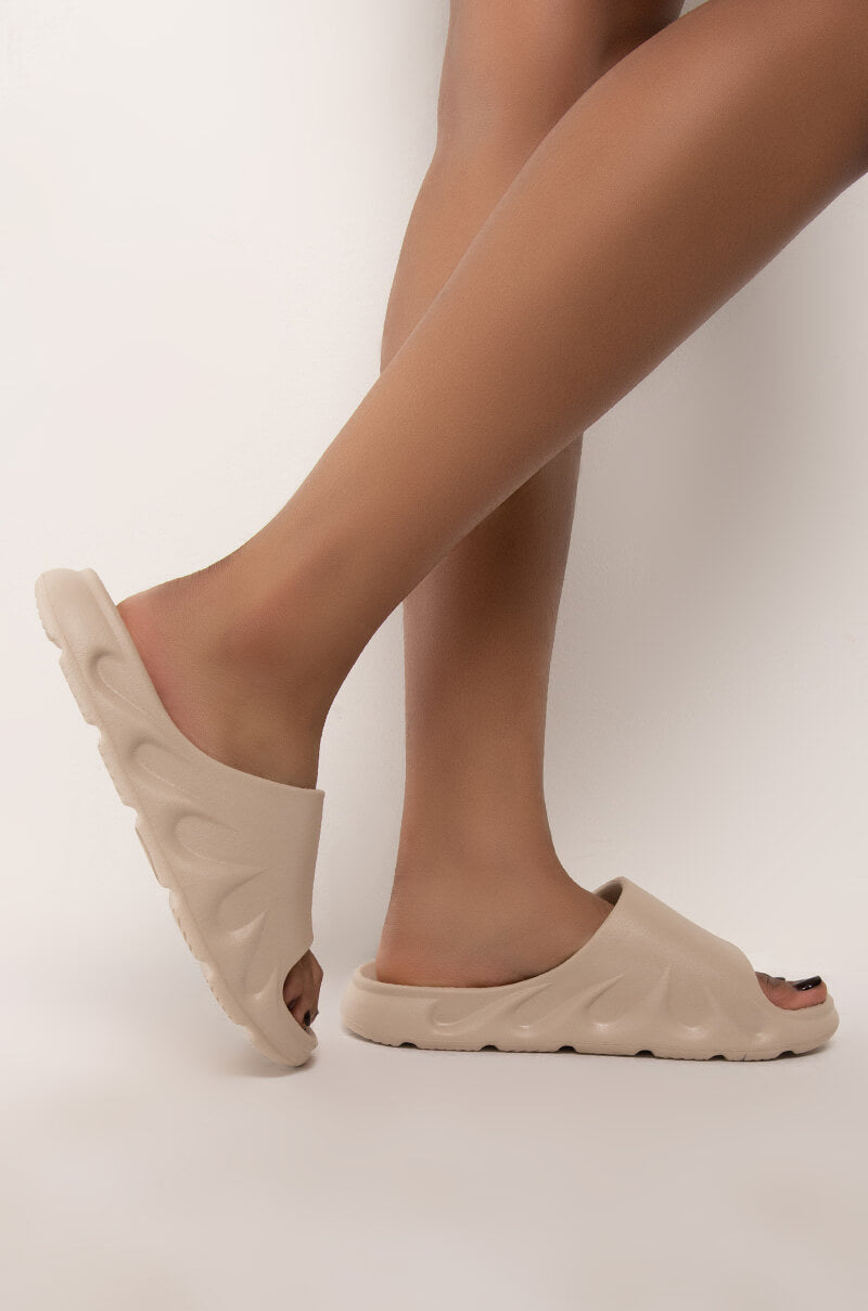 ONLY IN MY DREAMS FLAT SANDAL IN TAUPE