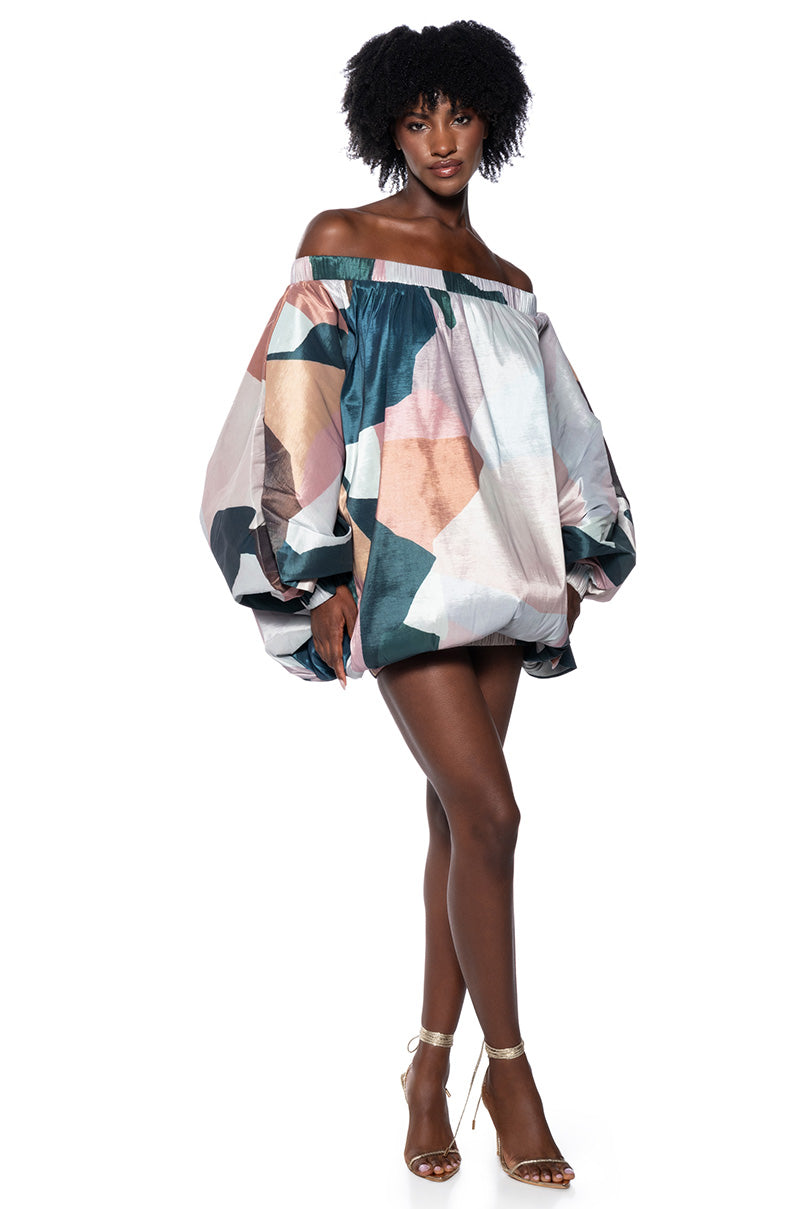 OUT FOR BRUNCH PATTERNED MINI DRESS