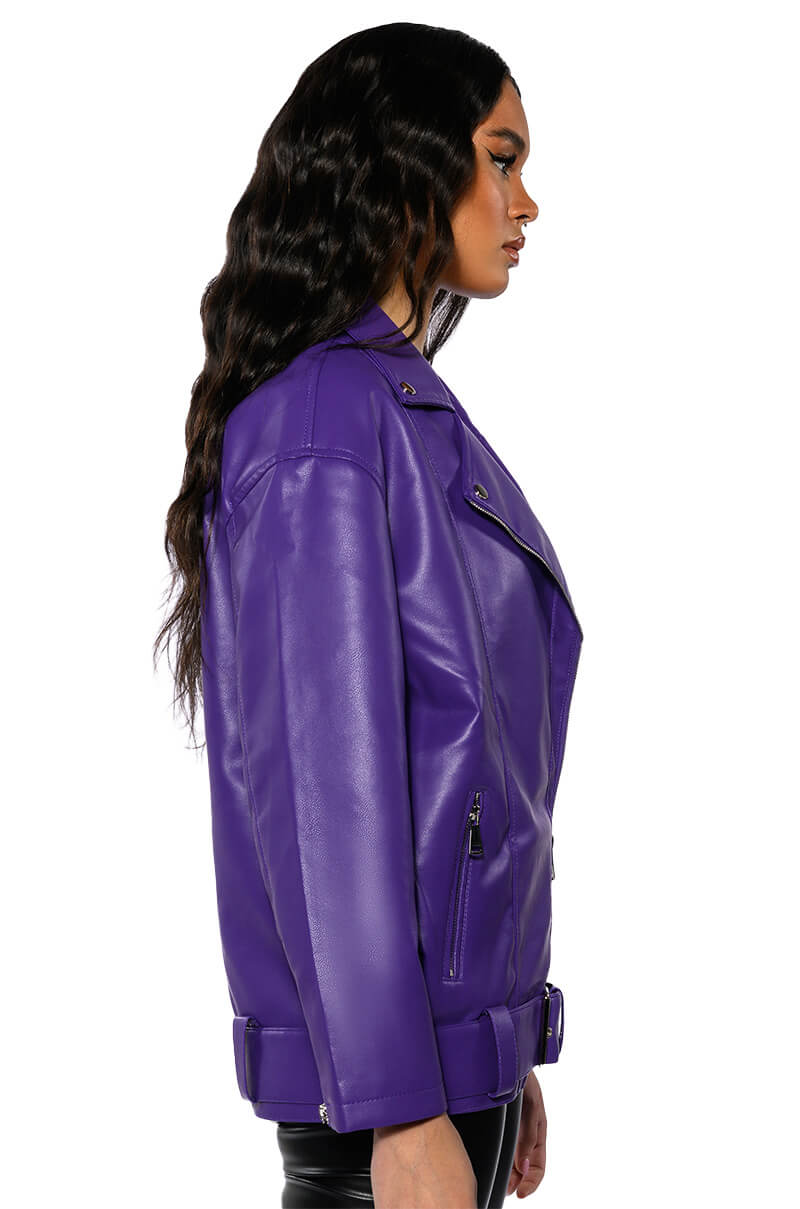 OVERSIZED SATURATED PURPLE MOTO JACKET