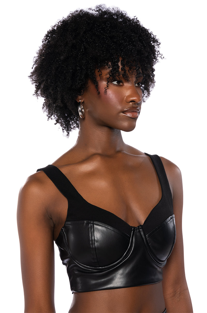 PRIYAH FAUX LEATHER CORSET TANK TOP