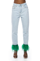 QUEEN OF EVERYTHING FEATHER DETAIL JEANS
