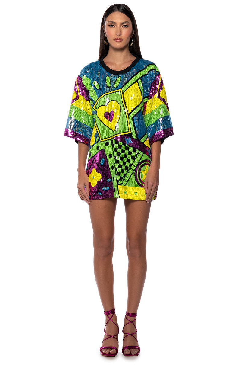 QUEEN OF HEARTS SEQUIN TSHIRT DRESS