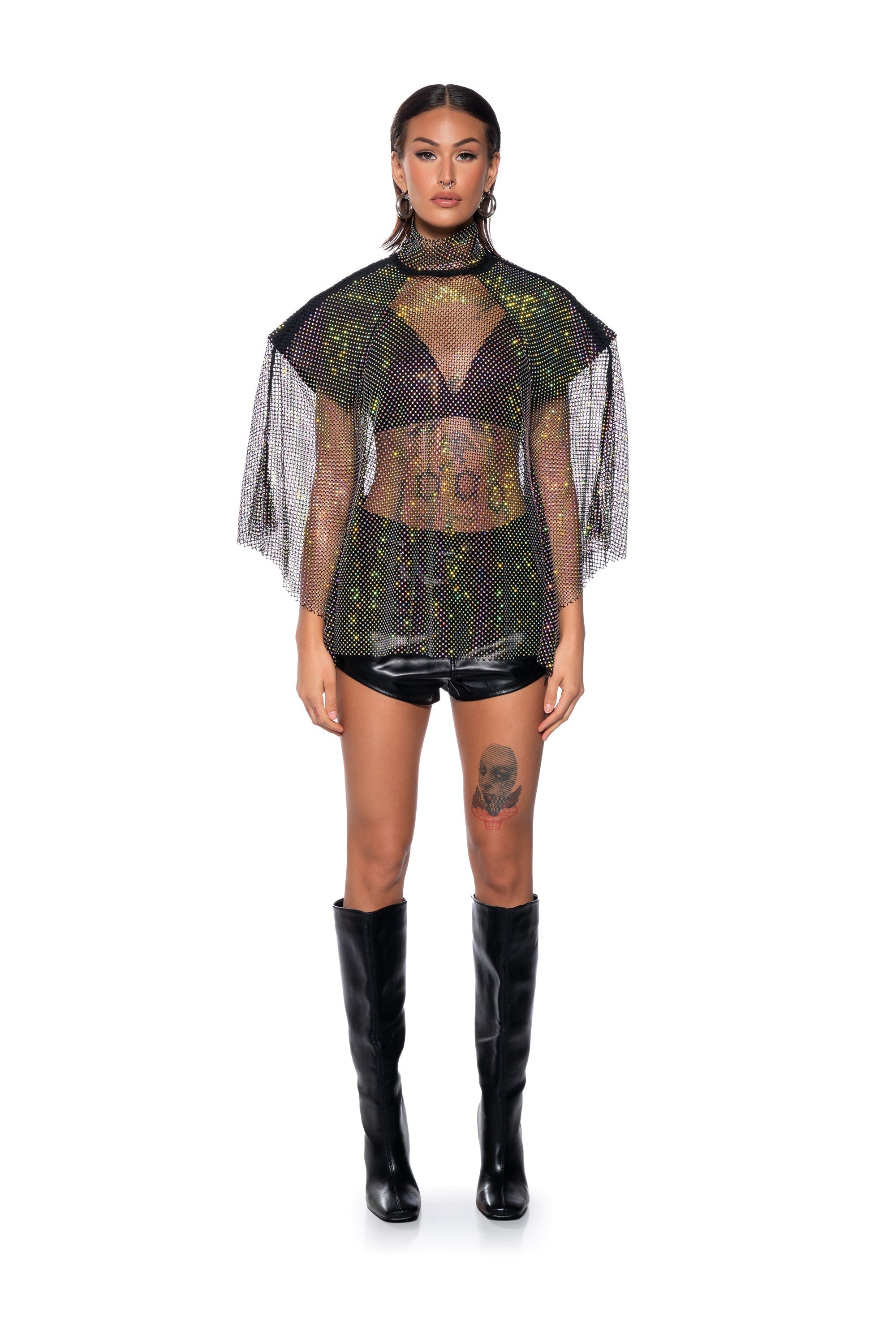 QUEEN OF THEM ALL EMBELLISHED MOCK NECK BLOUSE