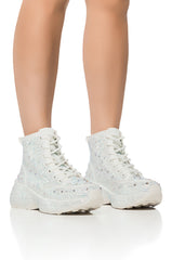 QUEENDOM WHITE HIGH TOP RHINESTONE SNEAKER
