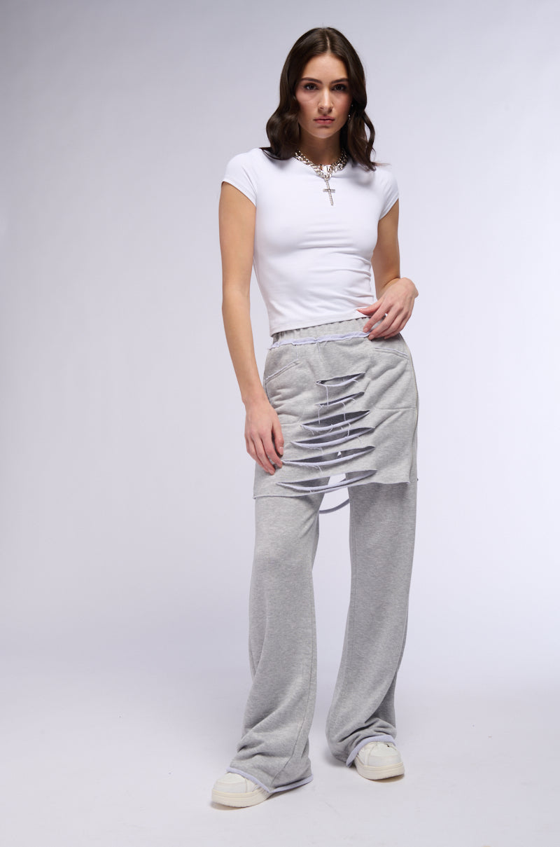 RAIN LAYERED SHREDDED SKIRT OVERLAY SWEATPANT