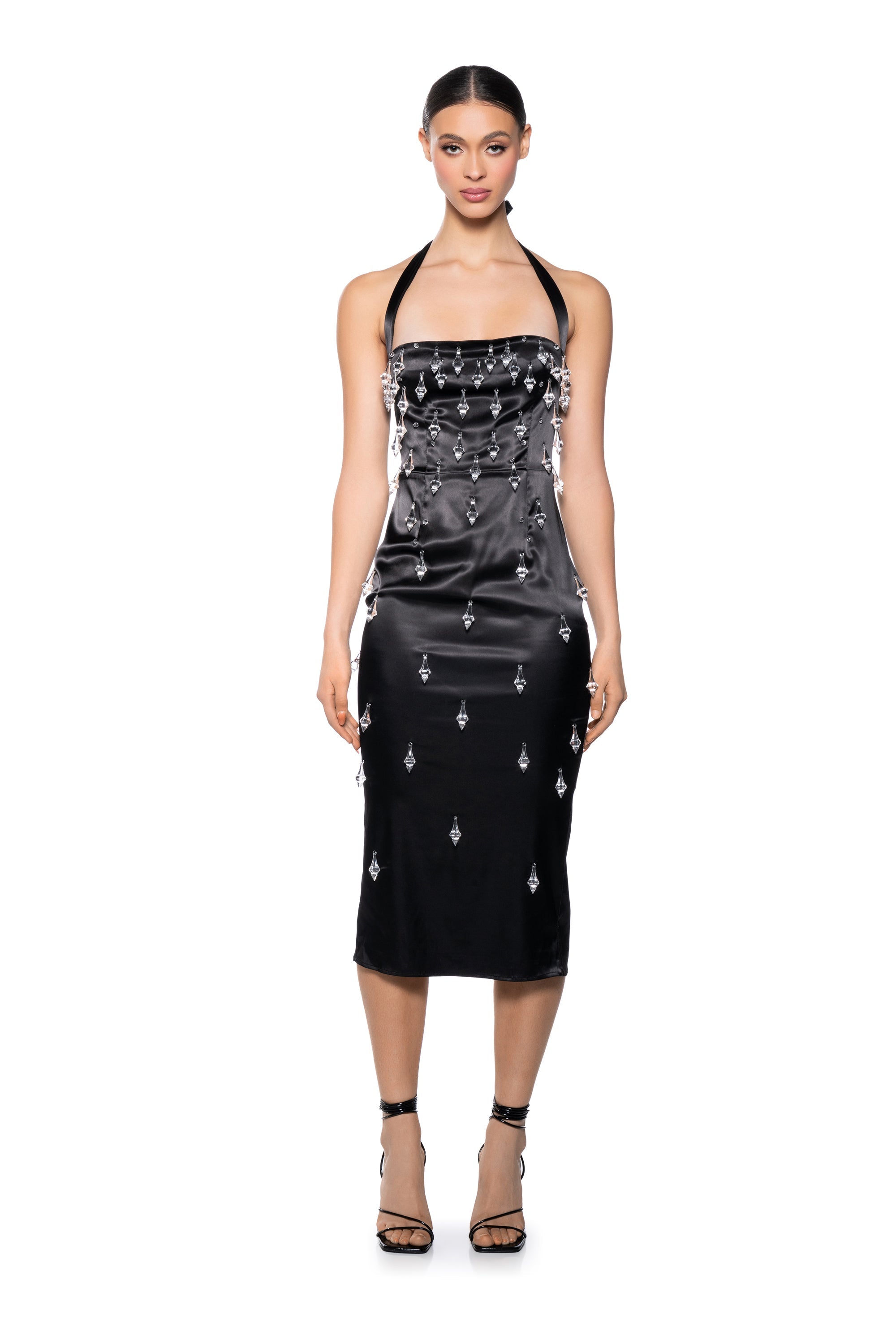 RAINDROPS ARE FALLING BEADED MIDI DRESS