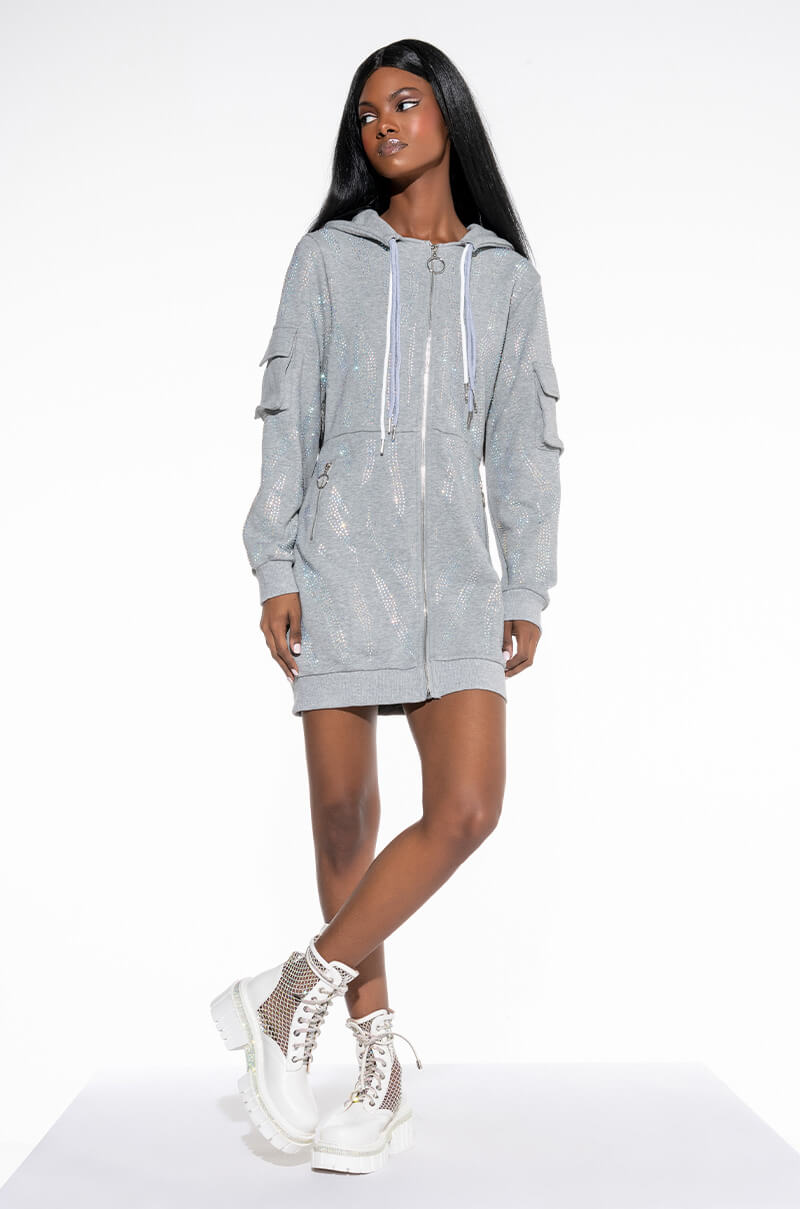RHINESTONE TIGER PRINT SWEATSHIRT DRESS